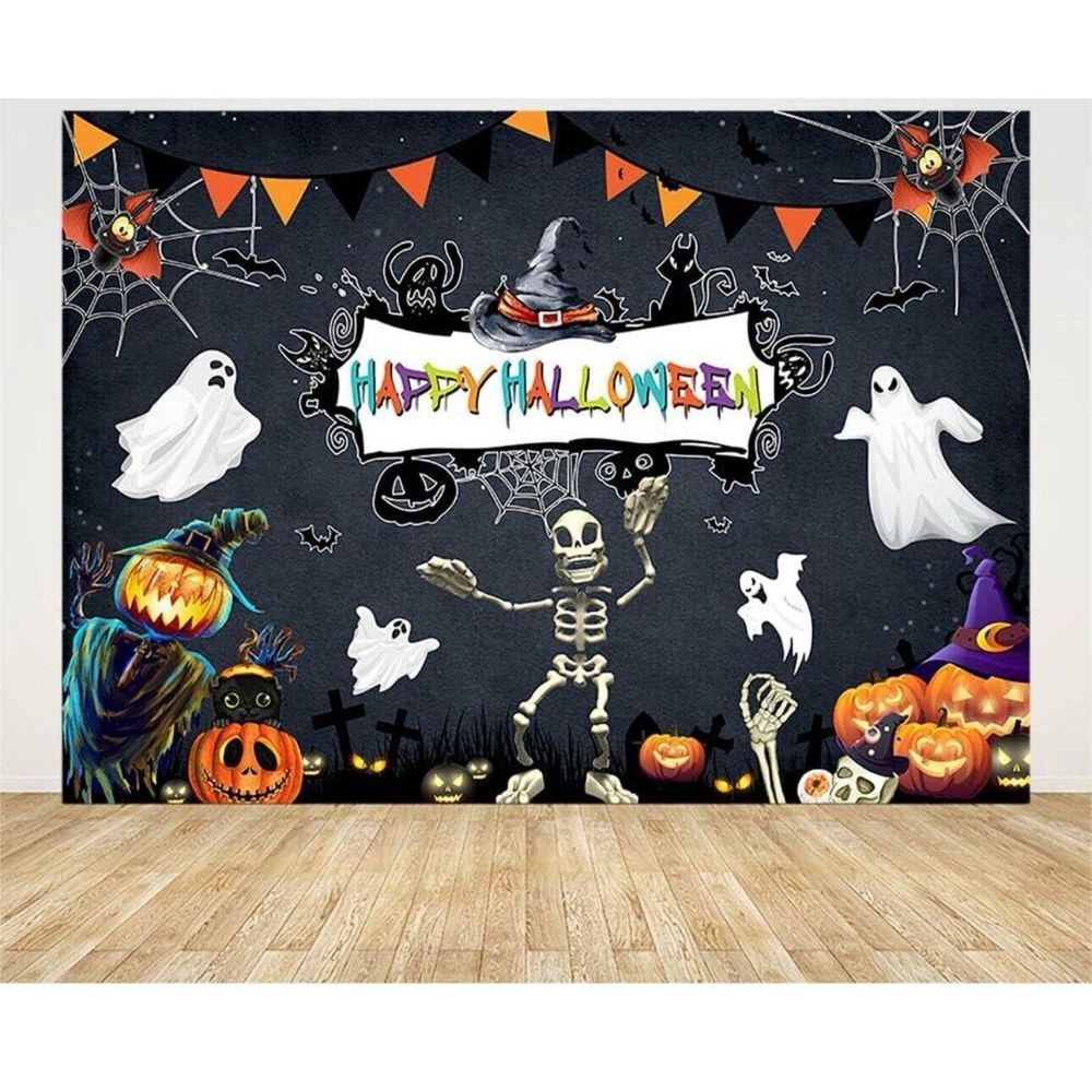 7x5ft Happy Halloween Backdrop Trick Or Treat Ghost‎ Skeleton Pumpkin